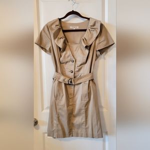 Cute Size 16 Khaki ruffled mid length dress with matching belt & pockets